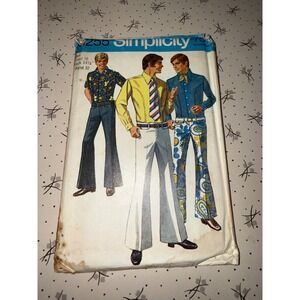 Vintage 1969 Simplicity 8255 Mens Body Shirt Bell Bottom Pants Pattern Size 36